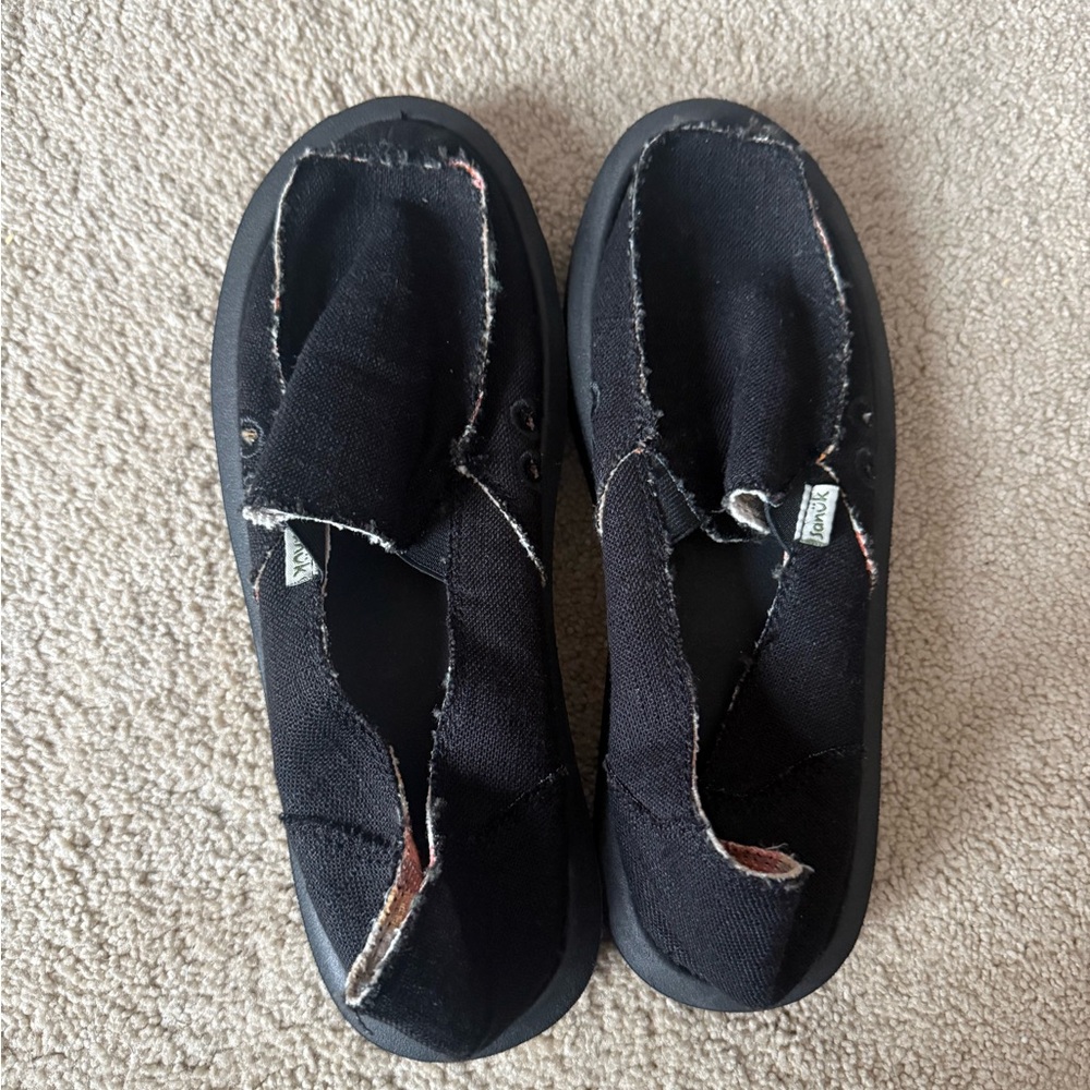 Sanük Black Canvas Slip-On Shoes